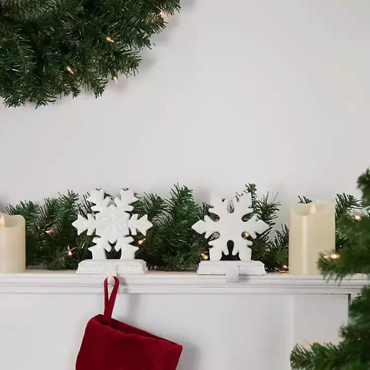 Glitter Snowflake Stocking Holders, Set of 2 Christmas Stockings & Stocking Holders