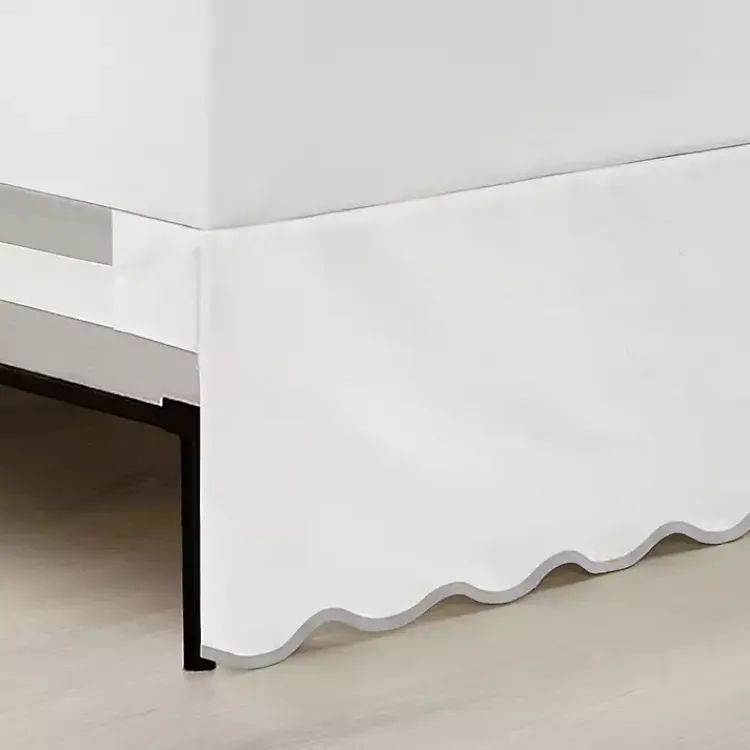 Kirklands Home Bedding Essentials|White Scalloped Coastal King Bed Skirt Gray