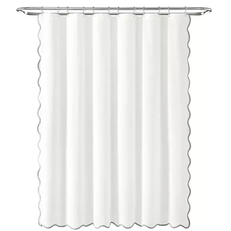 Kirklands Home Shower Curtains|White Gray Scalloped Coastal Shower Curtain