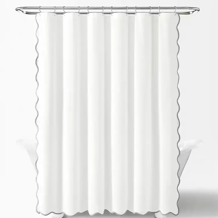Kirklands Home Shower Curtains|White Gray Scalloped Coastal Shower Curtain