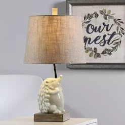 Kirklands Home Table Lamps|White Hedgehog Accent Table Lamp Tan