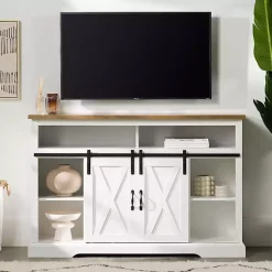Kirklands Home Tv Stands & Media Consoles|Highboy Sliding Barn Door Media Cabinet White