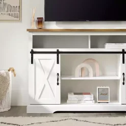 Kirklands Home Tv Stands & Media Consoles|Highboy Sliding Barn Door Media Cabinet White