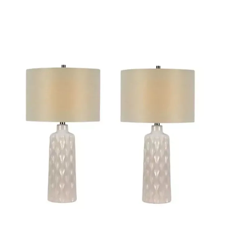Kirklands Home Table Lamps|White Honeycomb Wave Table Lamps, Set of 2 Tan