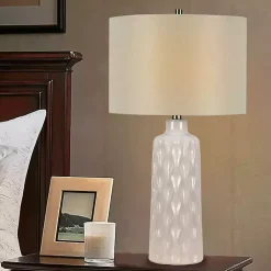 Kirklands Home Table Lamps|White Honeycomb Wave Table Lamps, Set of 2 Tan
