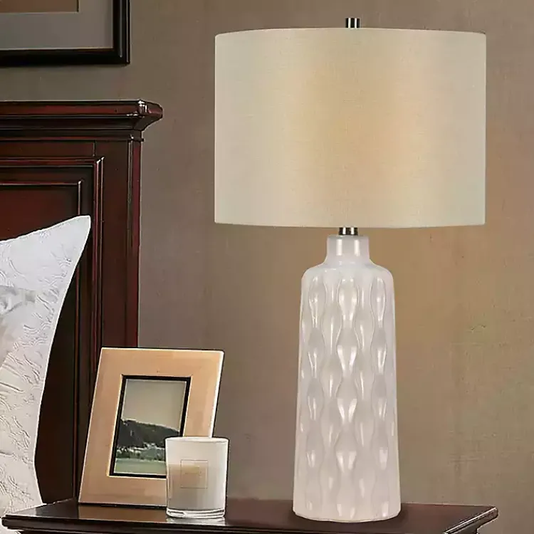 Kirklands Home Table Lamps|White Honeycomb Wave Table Lamps, Set of 2 Tan
