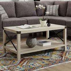 Kirklands Home Coffee Tables|Industrial X-Frame Coffee Table White