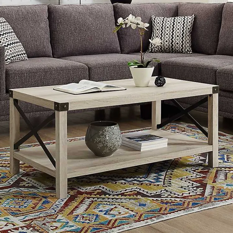 Kirklands Home Coffee Tables|Industrial X-Frame Coffee Table White