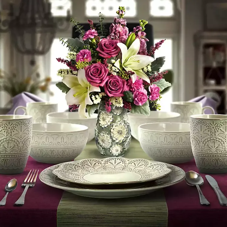 Kirklands Home Dinnerware|Lace Embossed 16-pc. Dinnerware Set White