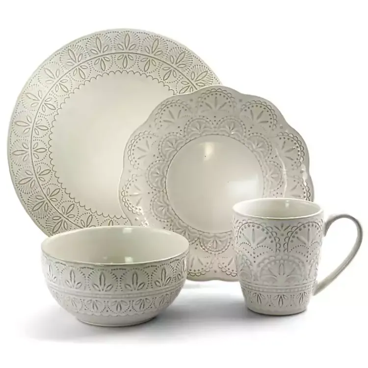 Kirklands Home Dinnerware|Lace Embossed 16-pc. Dinnerware Set White