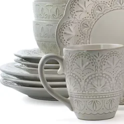Kirklands Home Dinnerware|Lace Embossed 16-pc. Dinnerware Set White