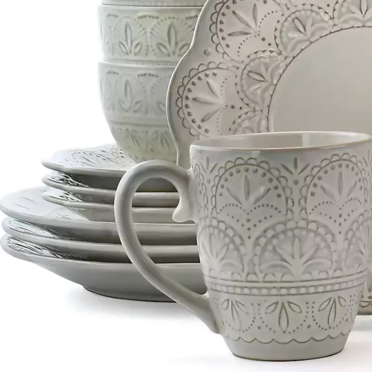 Kirklands Home Dinnerware|Lace Embossed 16-pc. Dinnerware Set White