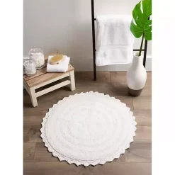 Kirklands Home Bathroom Rugs|Large Crochet Round Bath Mat White