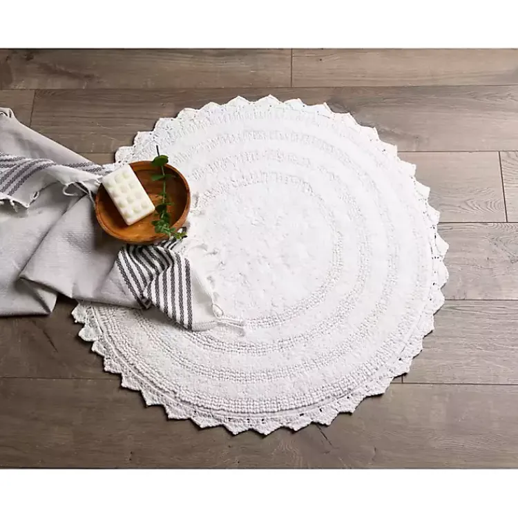 Kirklands Home Bathroom Rugs|Large Crochet Round Bath Mat White