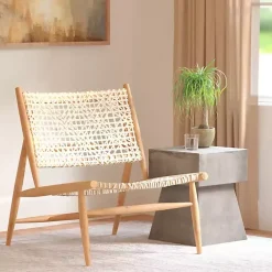 Kirklands Home Accent Chairs|Leather Woven Accent Chair White