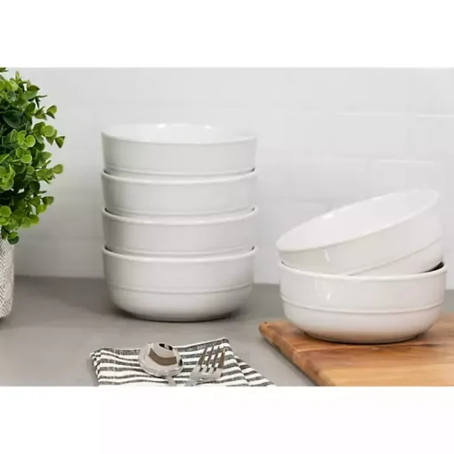 Kirklands Home Dinnerware|Linear Cereal Bowls, Set of 6 White