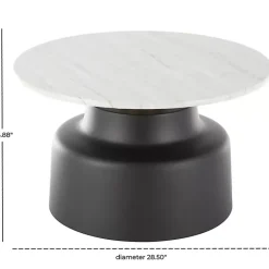 Kirklands Home Coffee Tables|Marble & Black Metal Pedestal Coffee Table White