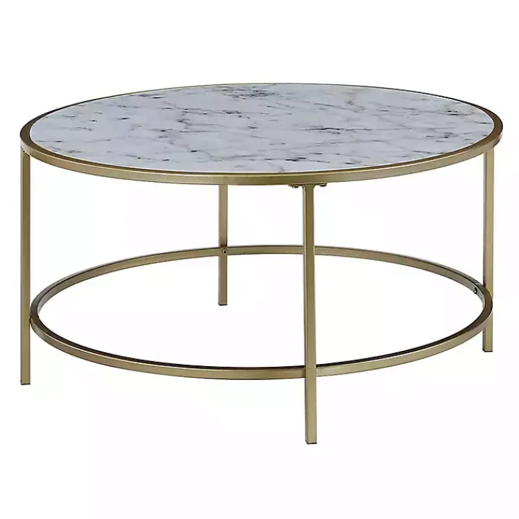 Kirklands Home Coffee Tables|White Marble & Metal Round Coffee Table Gold