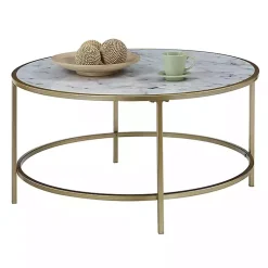 Kirklands Home Coffee Tables|White Marble & Metal Round Coffee Table Gold