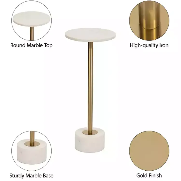 Kirklands Home Accent & End Tables|Marble & Gold Metal Round Cocktail Table White
