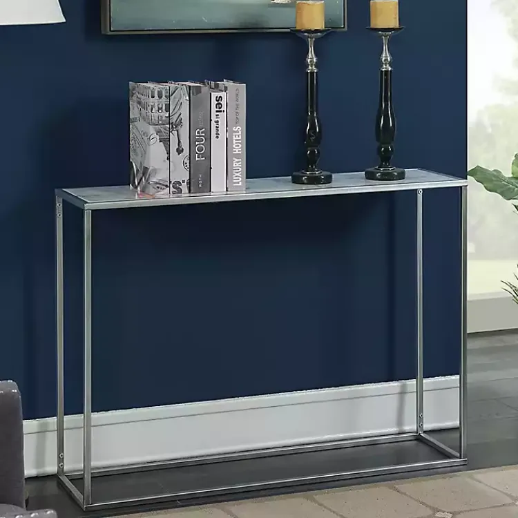 Kirklands Home Console Tables|White Marble & Metal Slim Console Table Silver
