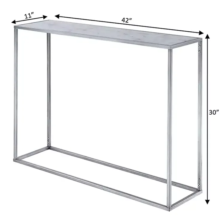 Kirklands Home Console Tables|White Marble & Metal Slim Console Table Silver