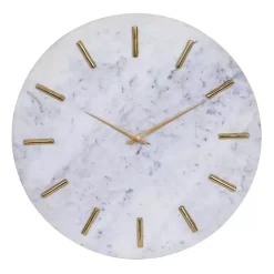 Kirklands Home Clocks|White Marble and Gold Accent Wall Clock, 20 in.