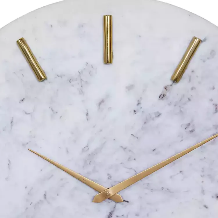 Kirklands Home Clocks|White Marble and Gold Accent Wall Clock, 20 in.