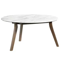 Kirklands Home Coffee Tables|White Marble and Wood Round Coffee Table Tan