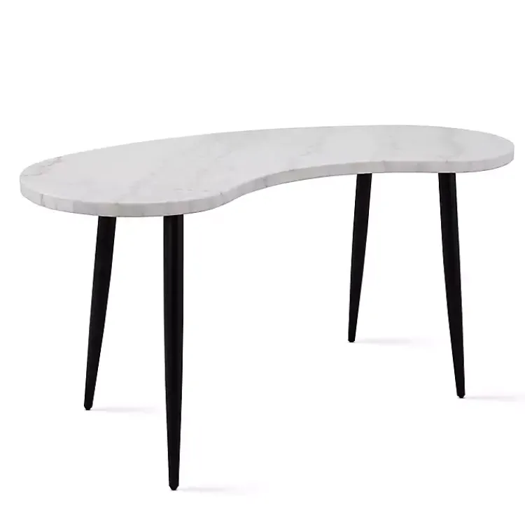 Kirklands Home Office Furniture|White Marble Kidney Shaped Desk