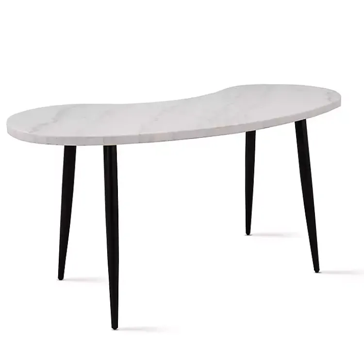 Kirklands Home Office Furniture|White Marble Kidney Shaped Desk