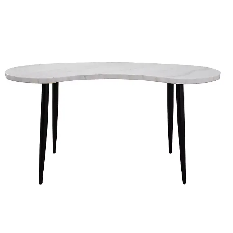 Kirklands Home Office Furniture|White Marble Kidney Shaped Desk