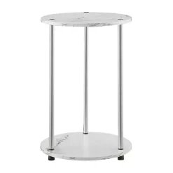 Kirklands Home Accent & End Tables|Marble Two Tiered Metal Accent Table White