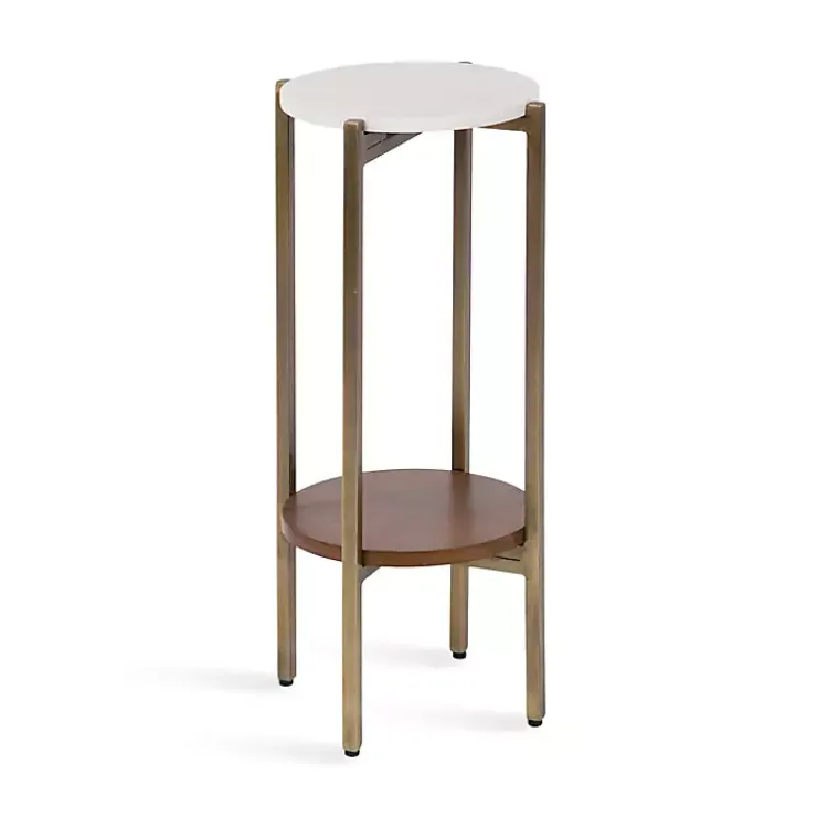 Kirklands Home Accent & End Tables|Marble Walnut Accent Table White