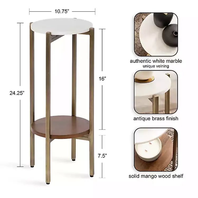 Kirklands Home Accent & End Tables|Marble Walnut Accent Table White