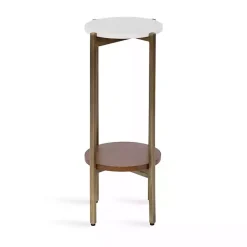 Kirklands Home Accent & End Tables|Marble Walnut Accent Table White