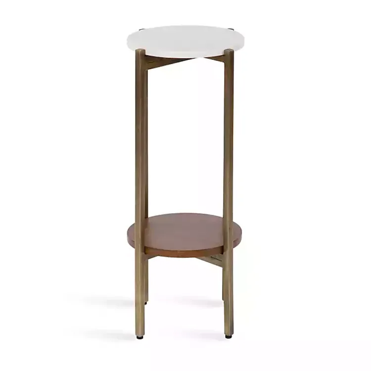 Kirklands Home Accent & End Tables|Marble Walnut Accent Table White