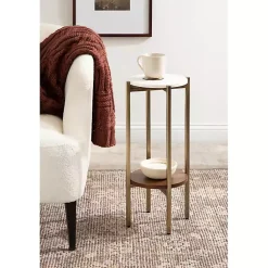 Kirklands Home Accent & End Tables|Marble Walnut Accent Table White