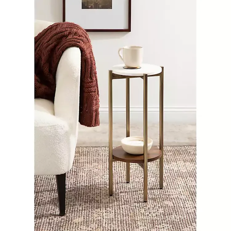Kirklands Home Accent & End Tables|Marble Walnut Accent Table White