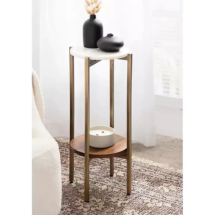 Kirklands Home Accent & End Tables|Marble Walnut Accent Table White