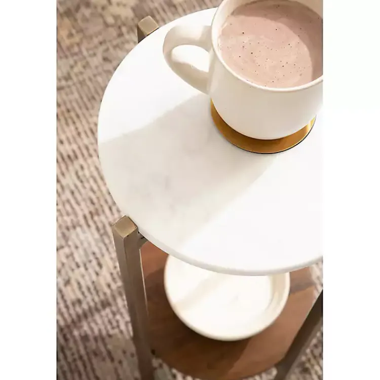 Kirklands Home Accent & End Tables|Marble Walnut Accent Table White