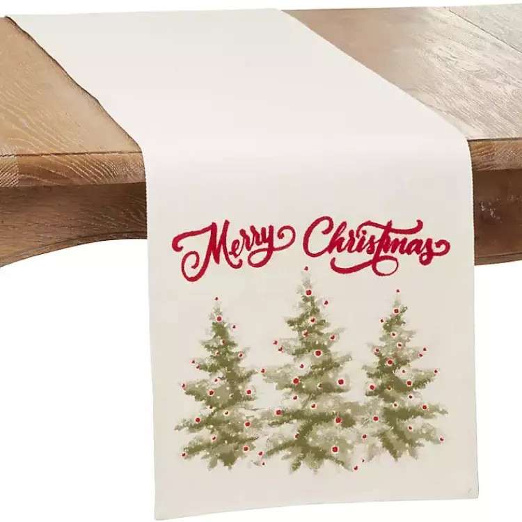 Clearance White Merry Christmas Trees Table Runner Christmas Dining & Entertaining