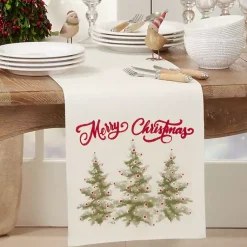 Clearance White Merry Christmas Trees Table Runner Christmas Dining & Entertaining