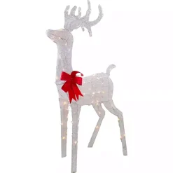 Mesh and Red Bow Standing LED Christmas Deer Outdoor Christmas Decorations