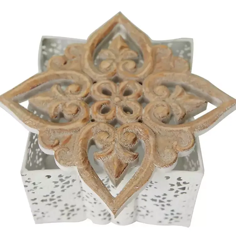 New White Metal and Carved Wood Boxes, Set of 3 Baskets & Boxes