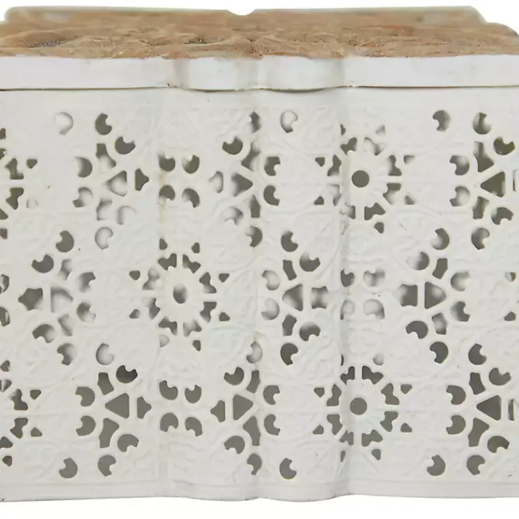 New White Metal and Carved Wood Boxes, Set of 3 Baskets & Boxes