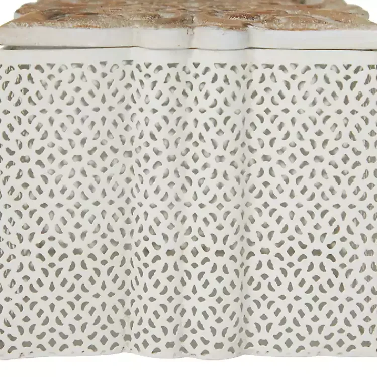 New White Metal and Carved Wood Boxes, Set of 3 Baskets & Boxes