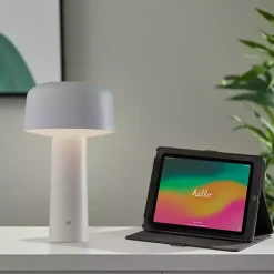 Kirklands Home Outdoor Lighting|Metal Dome Frosted Light Cordless Table Lamp White