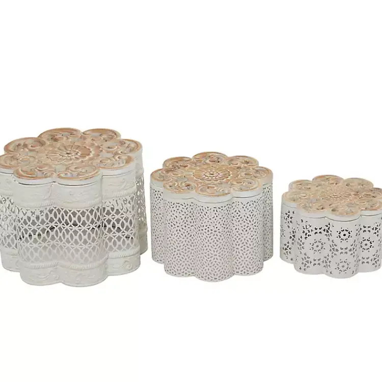 Sale Metal Floral Carved Boxes, Set of 3 Baskets & Boxes