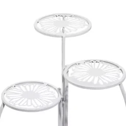 Kirklands Home Planters|Metal Floral 3-Tier Plant Stand White